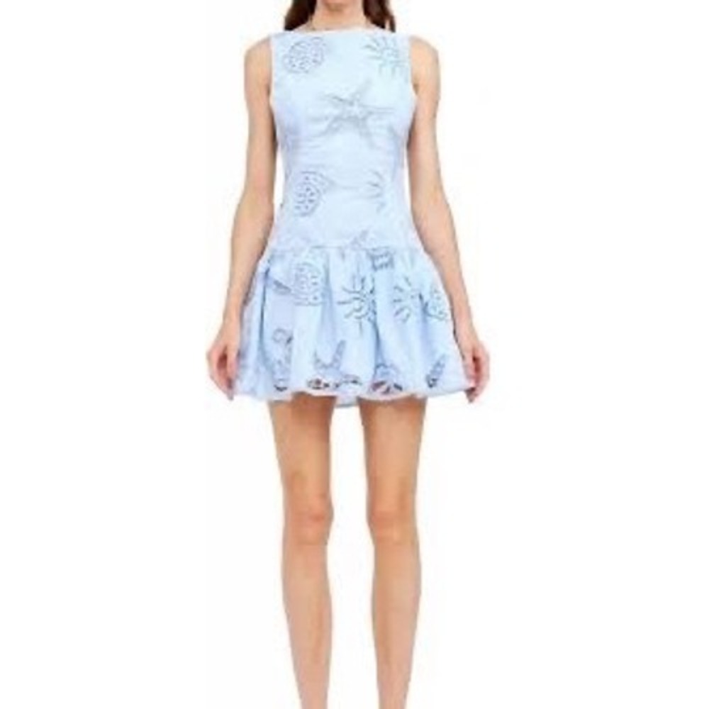 Caroline Constas Blue Eyelet‎ Starfish Seashell Mini Dress Size 2 New With Tags